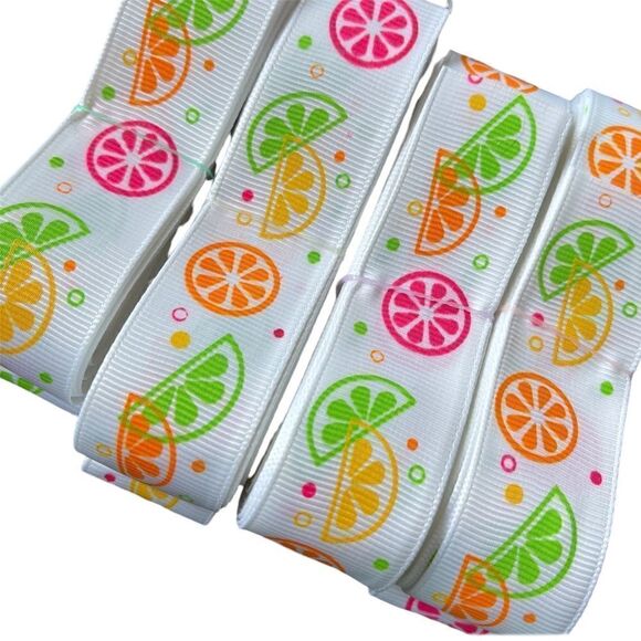 Grosgrain printed ribbon 7/8” 5 yards citrus neon fruit summer lemon lime orange - Picture 1 of 10